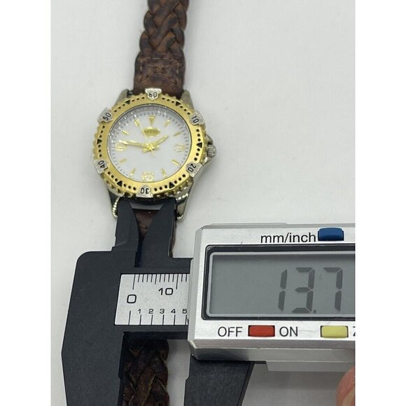 Vintage 1996 GUESS Women\'s Two-Tone Watch Brown Leather Braided Strap Japan Mvmt